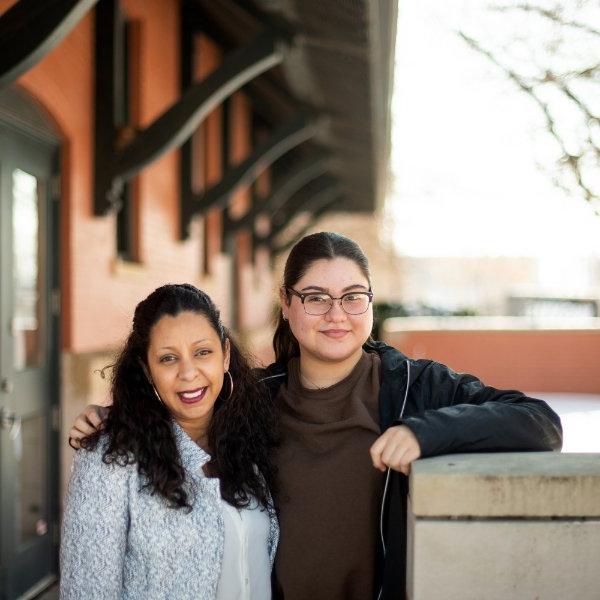 Janell Ramos-Ramos, left, and Jullianie Mackey stand outside the Depot, where the TRIO office is.